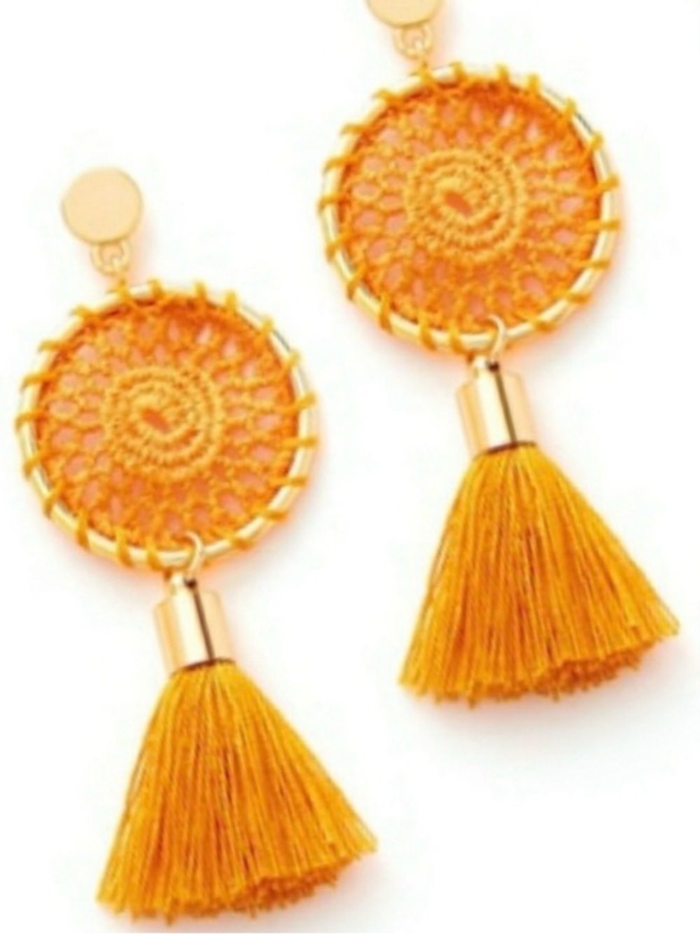 Boho Crochet Top Tassel Earrings Sunset & Gold